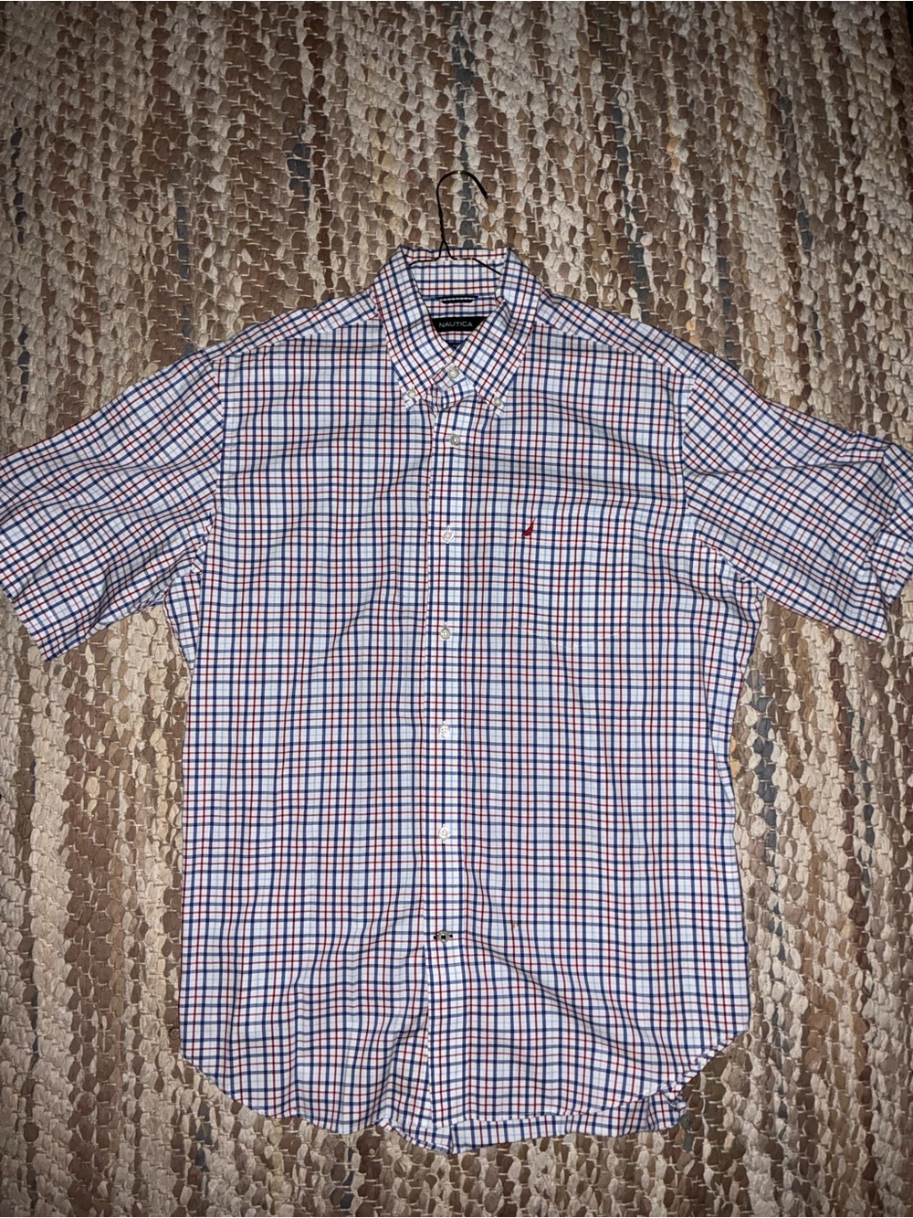 Nautica Men’s Short-Sleeve Plaid Button-Down Shirt - White, Blue, Red